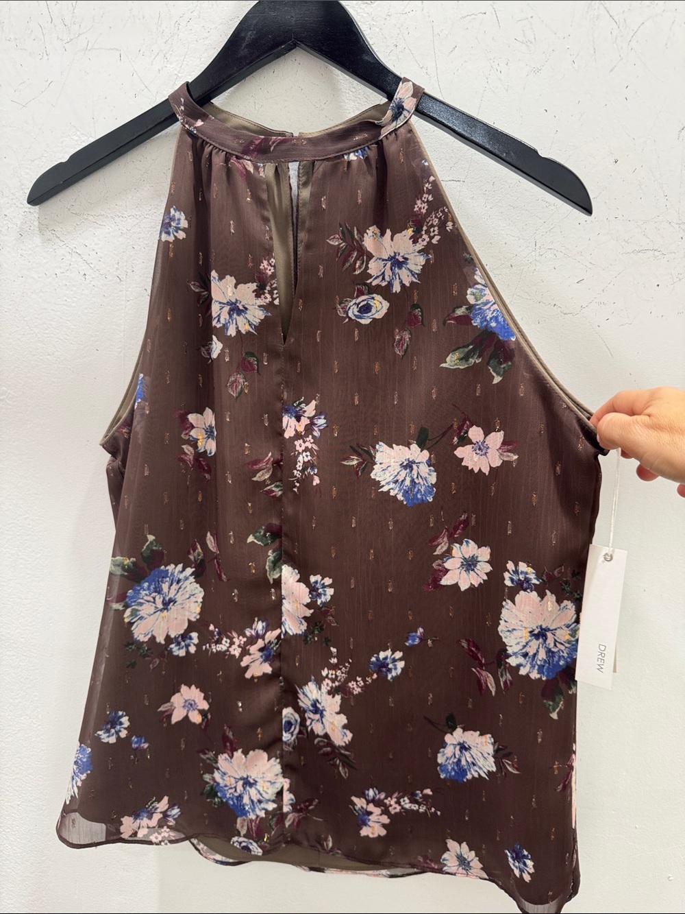 DREW Brown Floral Halter Camisole with Keyhole